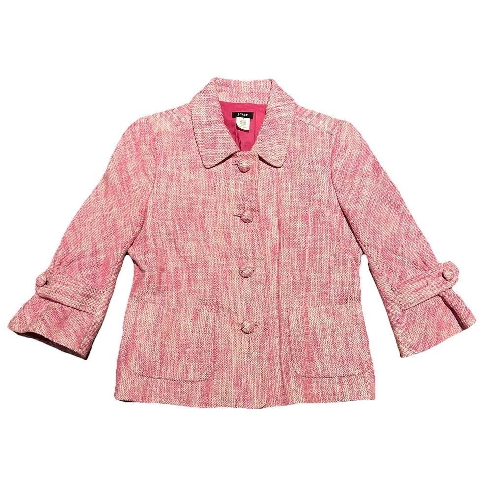 J Crew Waverly Blazer Pink Weave Cotton Linen Blend Retro‎ Womens Sz  4 Jacket